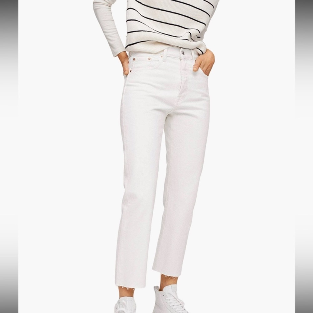 NWT MANGO Havana Straight Leg Cropped White High Waist Jeans Size 10